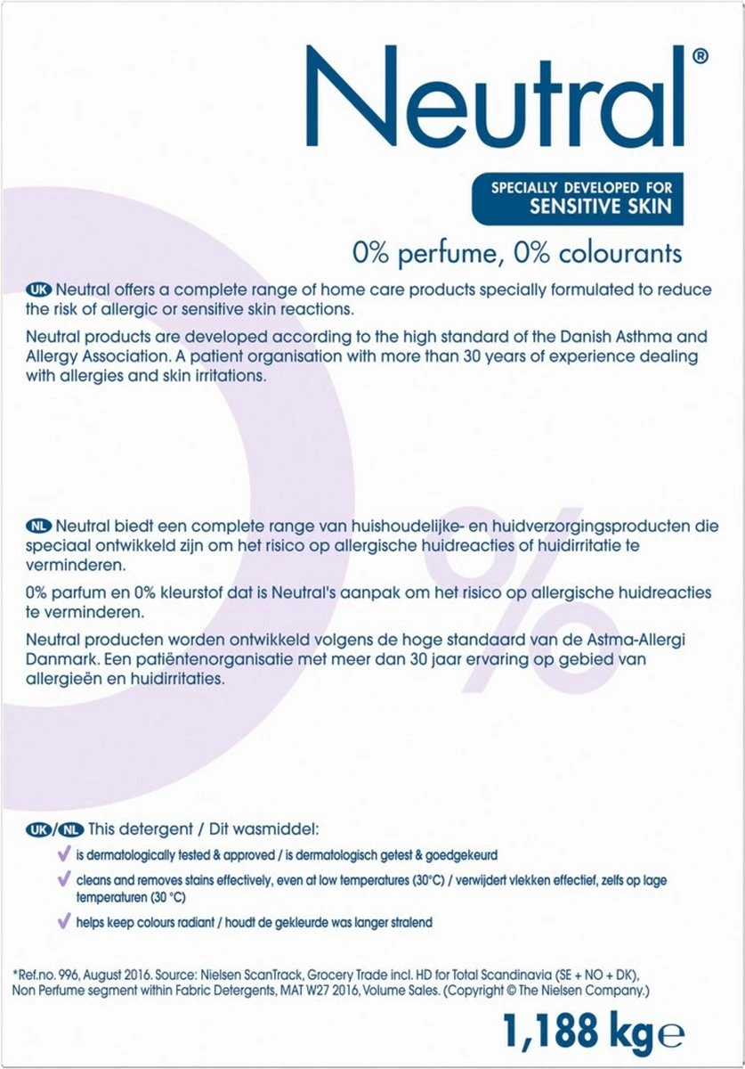 Neutral 0% Kleur Parfumvrij Waspoeder - 18 Wasbeurten - 1,188 Kg - Wasmiddel 4 Neutral 0% Kleur Parfumvrij Waspoeder - 18 Wasbeurten - 1,188 Kg - Wasmiddel - Afbeelding 2