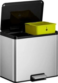 EKO EcoCasa III Recycling Prullenbak - 15 + 15 L - Mat RVS -Huishoudelijke Schoonmaak 839x1200 4