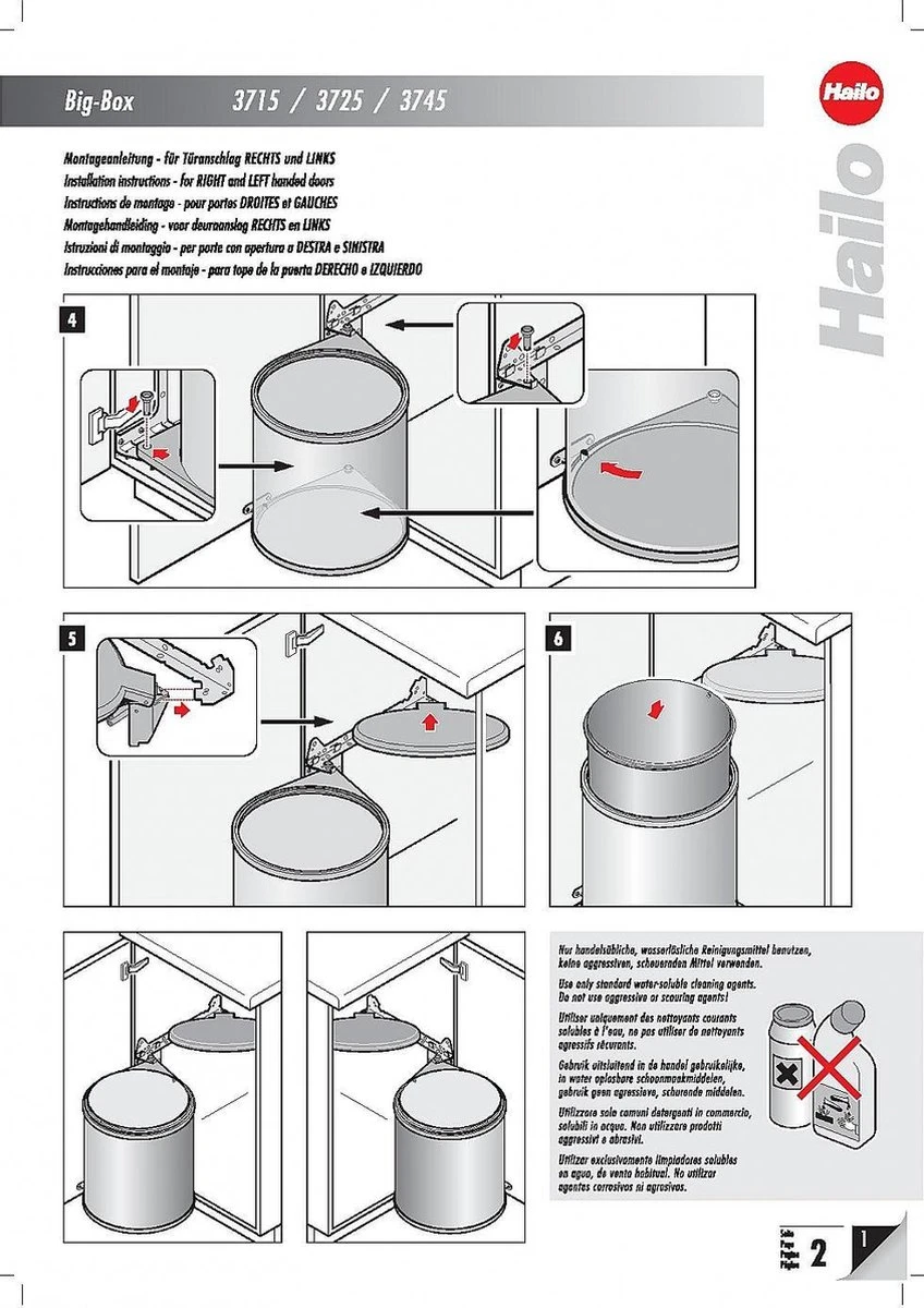 Hailo Inbouw Prullenbak - 15 L - Zilvergrijs / Zwart 5 Hailo Inbouw Prullenbak - 15 L - Zilvergrijs / Zwart - Afbeelding 3