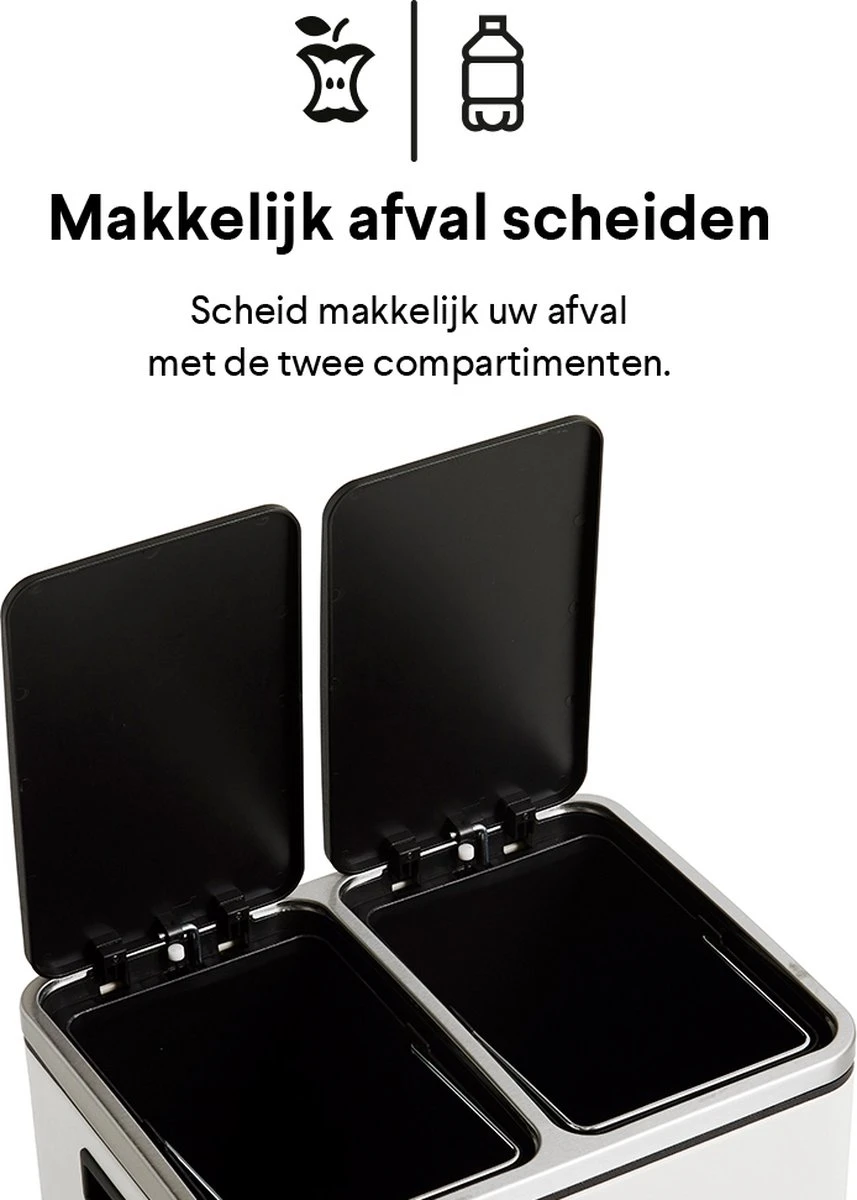 Homra BLINQ Afvalscheiding Prullenbak Met 2 Vakken - 2 X 15 L Inhoud - Duo Pedaalemmer Wit - Afvalemmer 30 Liter - Recycle Afvalbak - Witte Afvalscheidingsprullenbak - Hygiënisch Afval Scheiden - Keuken Vuilbak - Kantoor 4 Homra BLINQ Afvalscheiding Prullenbak Met 2 Vakken - 2 X 15 L Inhoud - Duo Pedaalemmer Wit - Afvalemmer 30 Liter - Recycle Afvalbak - Witte Afvalscheidingsprullenbak - Hygiënisch Afval Scheiden - Keuken Vuilbak - Kantoor - Afbeelding 2