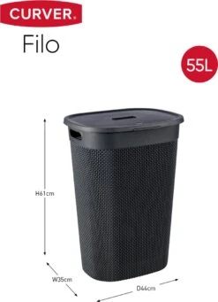 Curver Filo Wasmand Met Deksel 55L - Donkergrijs -Huishoudelijke Schoonmaak 870x1200 2