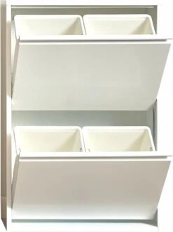 VEEHAUS – Clark - Prullenbak 4 Vakken – Afvalemmer 60 Liter (4x 15L) – Wit - 4-vaks Prullenbak Afvalscheiding – Hygiënisch Recyclen – Afvalbak Metaal - Afval Scheiden - Prullenbak - Wit