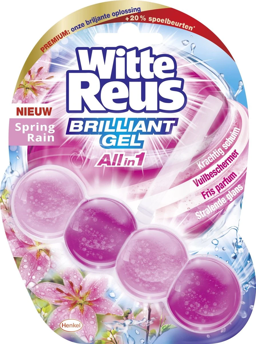 Witte Reus Brilliant Gel Allin1 Toiletblok - Spring Rain - WC Blokjes Voordeelverpakking - 11 Stuks 4 Witte Reus Brilliant Gel Allin1 Toiletblok - Spring Rain - WC Blokjes Voordeelverpakking - 11 Stuks - Afbeelding 2