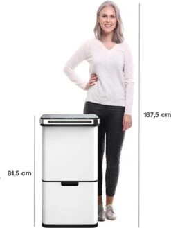 Homra DEXER Afvalscheiding Prullenbak - 4 Vakken - 60 Liter (2×18L + 2×12L) - Recycle Sensor Prullenbak - RVS Afvalemmer - Afvalscheidingsprullenbak - Design Keuken Afvalemmer - Automatische Lucht- En Bacterie Filter - Soft Close Deksel – Kleur Wit -Huishoudelijke Schoonmaak 902x1200 6