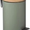 Pedaalemmer 3 Liter Met Bamboe Deksel –ª Kaki Groen / Bamboe –ª Vuilnisbak –ª Afvalbak –ª Softclose –ª Stijlvol & Compact Voor In De Badkamer - Toilet - Kantoor - Slaapkamer -Huishoudelijke Schoonmaak 914x1200