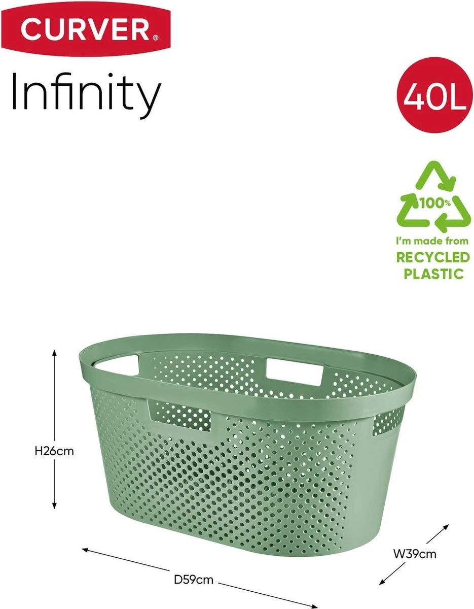 Curver - Infinity Recycled Dots - Wasmand - 40L - Groen 4 Curver - Infinity Recycled Dots - Wasmand - 40L - Groen - Afbeelding 2