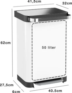 Prullenbak Met Pedaal - 50 Liter - RVS - Wit - Pedaalemmer StangVollby Osdall - Automatisch Lucht Filter - Odor Control - 50L Capaciteit - Soft Close Deksel - Afvalemmer - Met Hengsel - Afval Aandrukken - Scandinavisch Design - Hygiënisch -Huishoudelijke Schoonmaak 937x1200 3