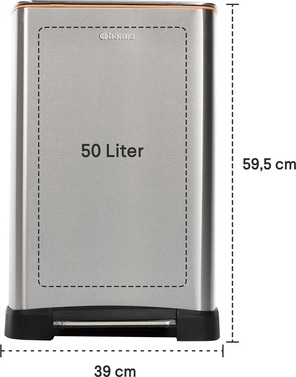 Pedaalemmer RVS 50 Liter - Prullenbak Met Pedaal Homra KONIQ - 50L Zilver - Automatische Lucht Filter - Odor Control Filter - Softclose Deksel - Design Afvalemmer - Duurzaam Vingerafdrukvrij En Vuilafstotend RVS - Keuken En Kantoor Vuilbak 8 Pedaalemmer RVS 50 Liter - Prullenbak Met Pedaal Homra KONIQ - 50L Zilver - Automatische Lucht Filter - Odor Control Filter - Softclose Deksel - Design Afvalemmer - Duurzaam Vingerafdrukvrij En Vuilafstotend RVS - Keuken En Kantoor Vuilbak - Afbeelding 6