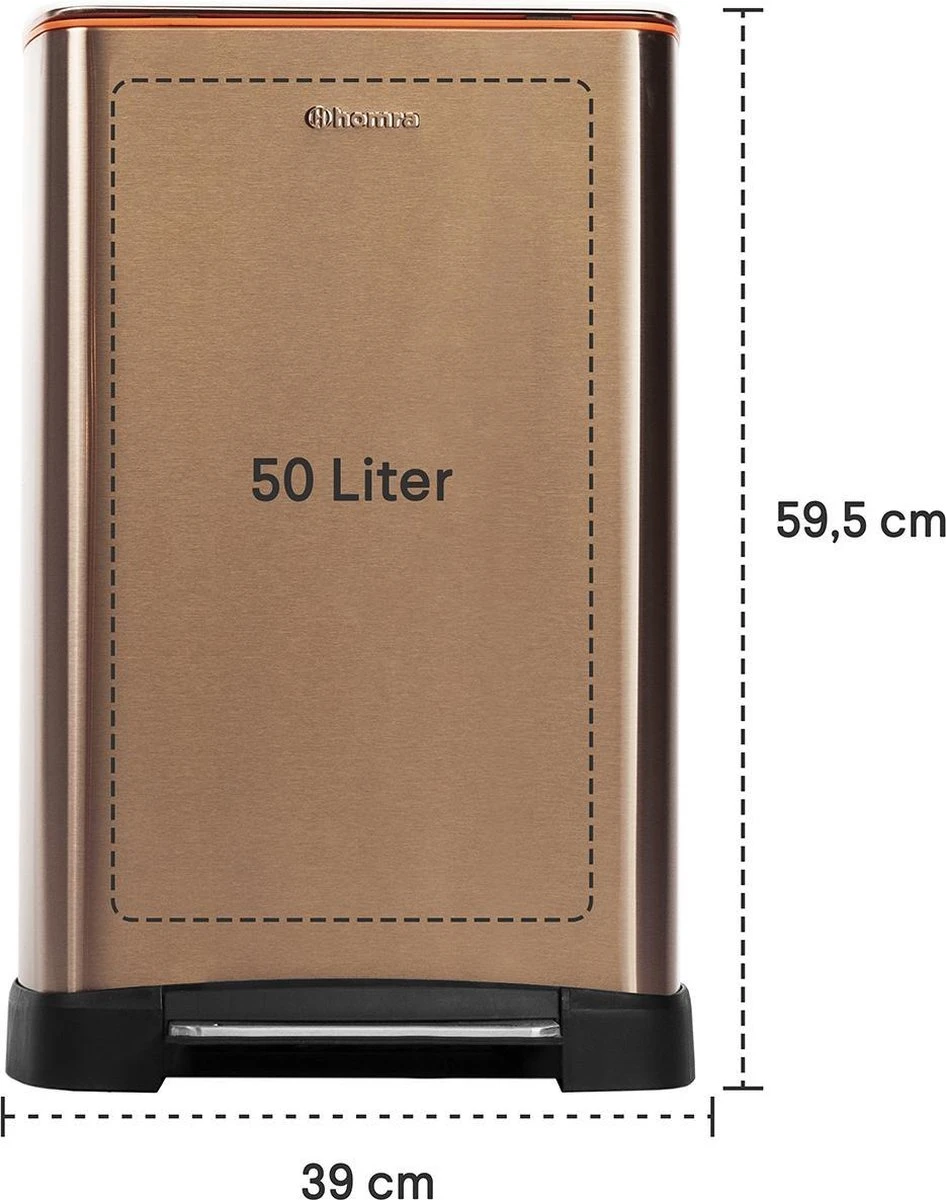 Homra Koniq Prullenbak Met Pedaal - 50 Liter - RVS - Pedaalemmer - Automatisch Lucht Filter - Odor Control - 50L Capaciteit - Soft Close Deksel - Afvalemmer - Design - Hygiënisch - Koper 5 Homra Koniq Prullenbak Met Pedaal - 50 Liter - RVS - Pedaalemmer - Automatisch Lucht Filter - Odor Control - 50L Capaciteit - Soft Close Deksel - Afvalemmer - Design - Hygiënisch - Koper - Afbeelding 3