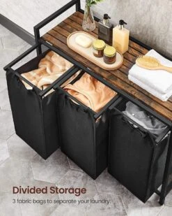 Merkloos Soph & Tess Wasmand 3 Vakken – Wassorteerder Met Uitschuifbare Waszakken - Bruin En Zwart -Huishoudelijke Schoonmaak 960x1200 7