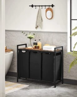 Merkloos Soph & Tess Wasmand 3 Vakken – Wassorteerder Met Uitschuifbare Waszakken - Bruin En Zwart -Huishoudelijke Schoonmaak 960x1200 8