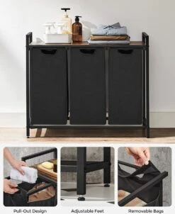 Merkloos Soph & Tess Wasmand 3 Vakken – Wassorteerder Met Uitschuifbare Waszakken - Bruin En Zwart -Huishoudelijke Schoonmaak 980x1200 1